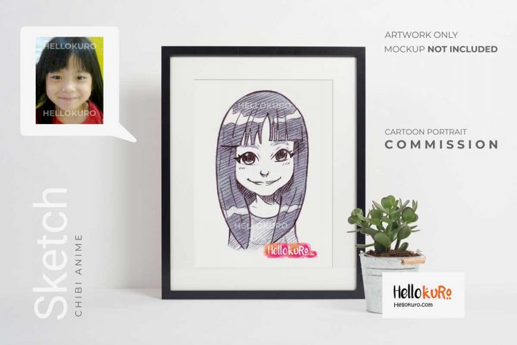Chibi Anime sketch - Custom Portrait For Personalized Gift, Printable or Framed Wall Art by Hellokuro