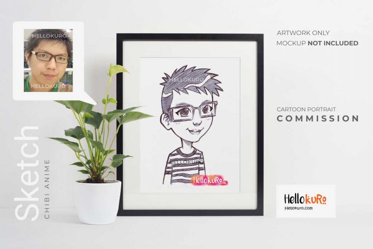 Chibi Anime sketch - Custom Portrait For Personalized Gift, Printable or Framed Wall Art by Hellokuro