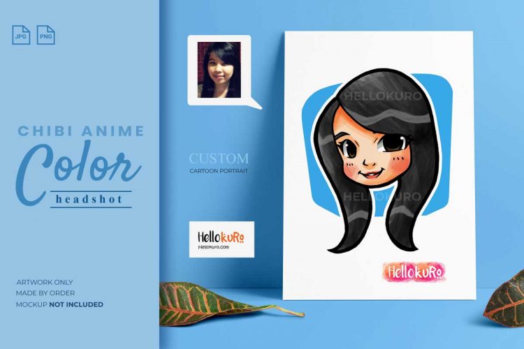 Chibi Anime Color (Headshot) - Custom Cartoon Portrait For Personalized Gift, Printable or Framed Wall Art by Hellokuro