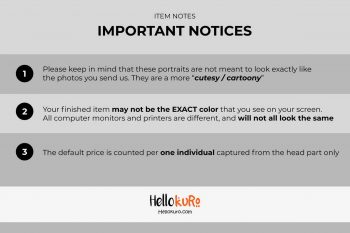 Important Notices of Chibi Anime Color (Headshot) - Custom Cartoon Portrait For Personalized Gift, Printable or Framed Wall Art by Hellokuro