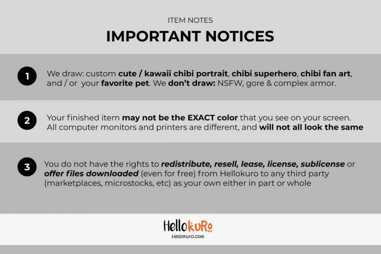 Important Notices of Custom Emotes for Streamer - Youtube, Discord, Twitch Emotes - Art by Hellokuro
