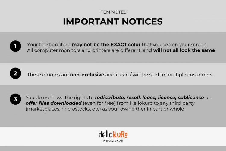 Important Notices of Hellokuro's Emotes for Streamer - Youtube, Discord, Twitch Emotes