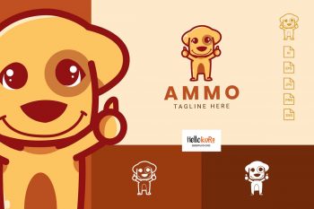 AMMO - Cute Puppy Kids Dog Simple Mascot Cartoon Logo Design For Your Pet Store or Pet Shop Brand