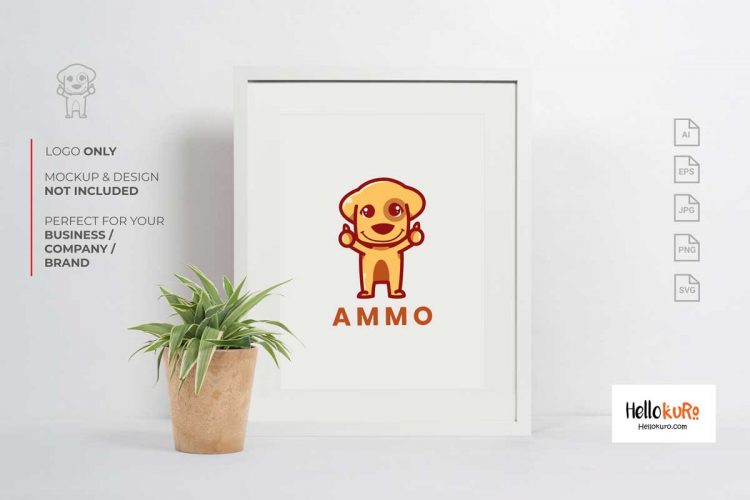 AMMO - Cute Puppy Kids Dog Simple Mascot Cartoon Logo Design For Your Pet Store or Pet Shop Brand in Framed or Printable Wall Art