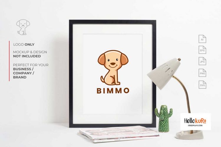 BIMMO - Cute Puppy Kids Dog Simple Mascot Cartoon Logo Design For Your Pet Store or Pet Shop Brand in Framed or Printable Wall Art