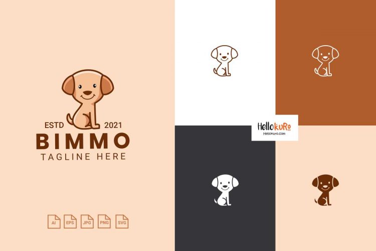 BIMMO - Cute Puppy Kids Dog Simple Mascot Cartoon Logo Design For Your Pet Store or Pet Shop Brand
