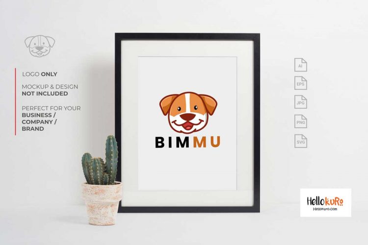 BIMMU - Cute Puppy Kids Dog Simple Mascot Cartoon Logo Design For Your Pet Store or Pet Shop Brand in Framed or Printable Wall Art