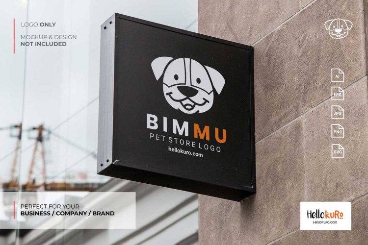 BIMMU - Cute Puppy Kids Dog Simple Mascot Cartoon Logo Design For Your Pet Store or Pet Shop Brand in Hanging Wall Sign
