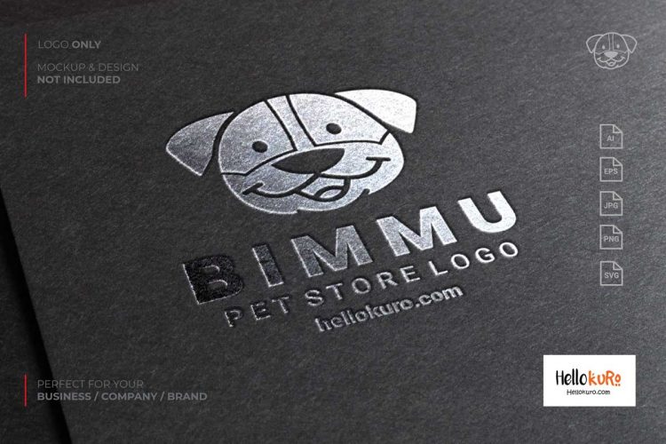 BIMMU - Cute Puppy Kids Dog Simple Mascot Cartoon Logo Design For Your Pet Store or Pet Shop Brand in Silver Stamping Logo