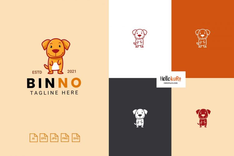 BINNO - Cute Puppy Kids Dog Simple Mascot Cartoon Logo Design For Your Pet Store or Pet Shop Brand