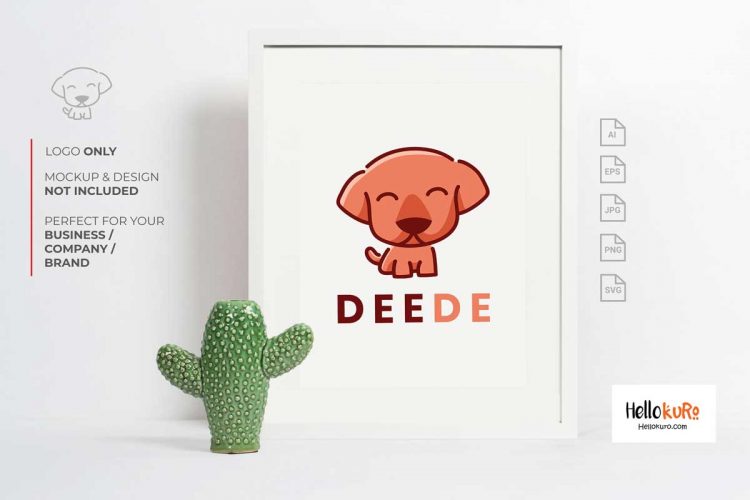 DEEDE - Cute Puppy Kids Dog Simple Mascot Cartoon Logo Design For Your Pet Store or Pet Shop Brand in Framed or Printable Wall Art