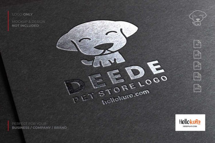 DEEDE - Cute Puppy Kids Dog Simple Mascot Cartoon Logo Design For Your Pet Store or Pet Shop Brand in Silver Stamping Logo