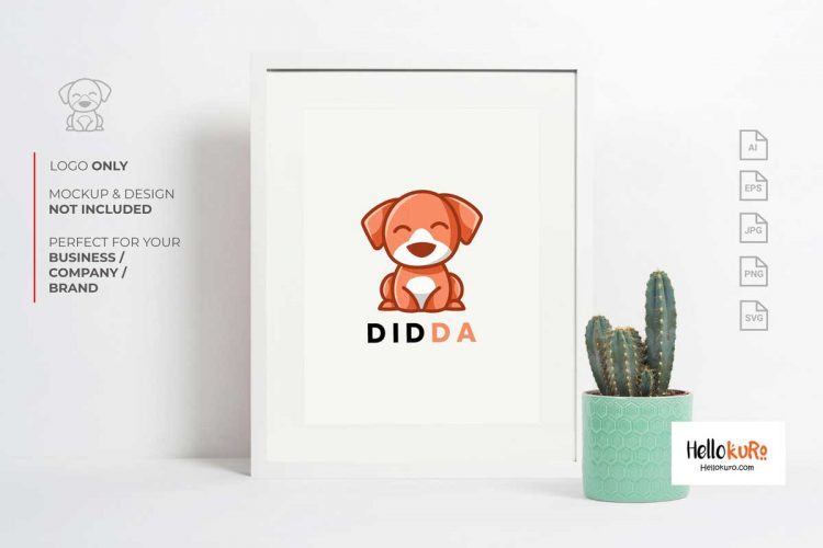 DIDDA - Cute Puppy Kids Dog Simple Mascot Cartoon Logo Design For Your Pet Store or Pet Shop Brand in Framed or Printable Wall Art