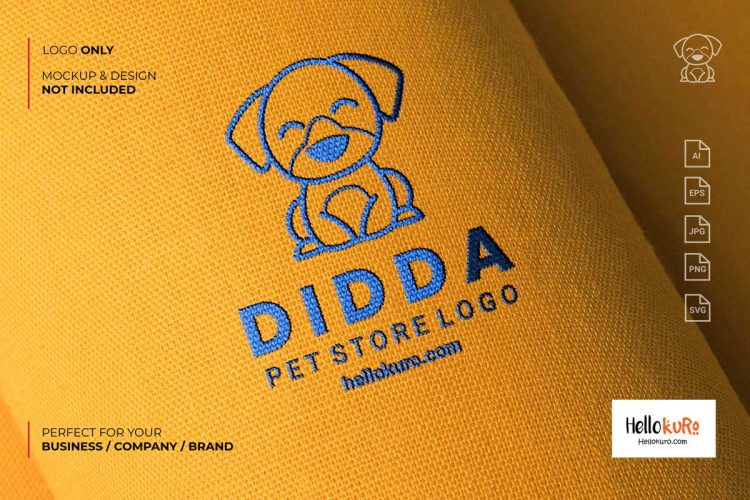 DIDDA - Cute Puppy Kids Dog Simple Mascot Cartoon Logo Design For Your Pet Store or Pet Shop Brand in Realistic Fabric