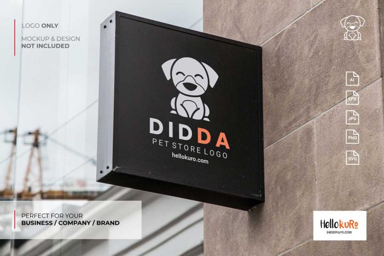 DIDDA - Cute Puppy Kids Dog Simple Mascot Cartoon Logo Design For Your Pet Store or Pet Shop Brand in Hanging Wall Sign