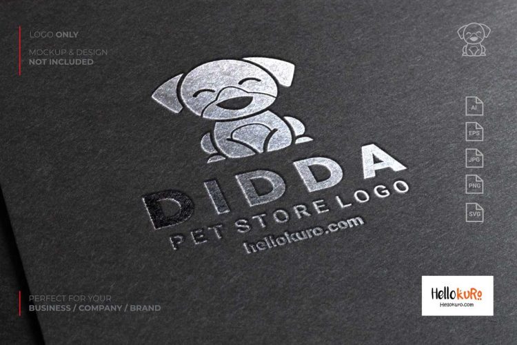 DIDDA - Cute Puppy Kids Dog Simple Mascot Cartoon Logo Design For Your Pet Store or Pet Shop Brand in Silver Stamping Logo