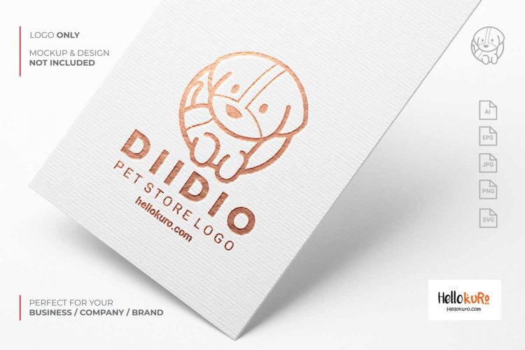 DIIDIO - Cute Puppy Kids Dog Simple Mascot Cartoon Logo Design For Your Pet Store or Pet Shop Brand in Metallic Foil