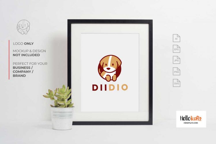 DIIDIO - Cute Puppy Kids Dog Simple Mascot Cartoon Logo Design For Your Pet Store or Pet Shop Brand in Framed or Printable Wall Art